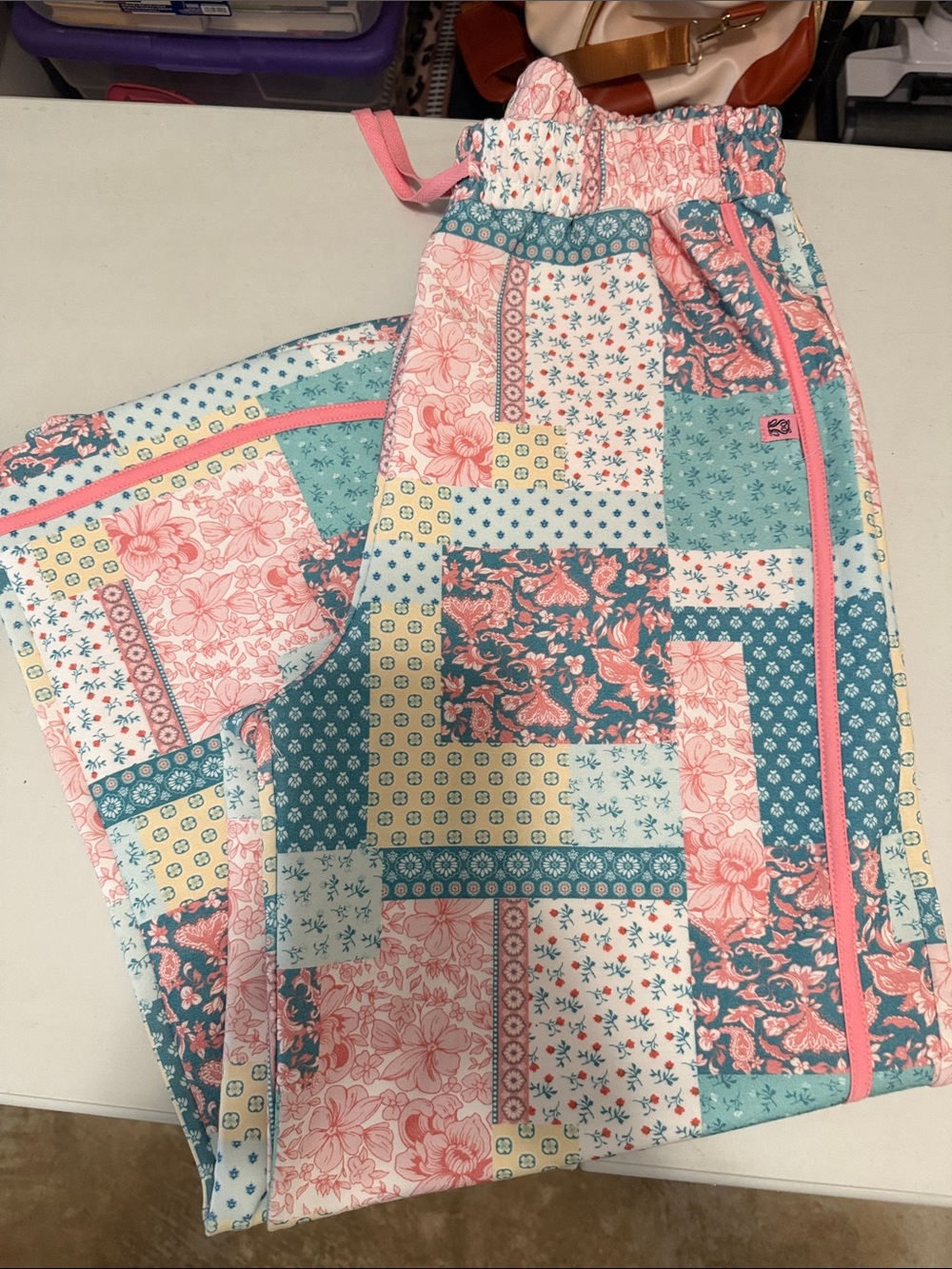 BRAND NEW!! Simply Southern Patchwork wide leg pant with Elastic Waist